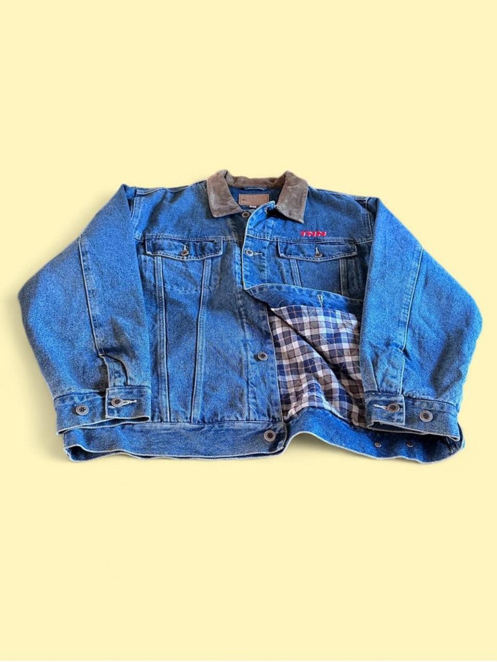Vintage Swingster Flannel Lined Denim Jacket Corduroy Collar Men’s Size L